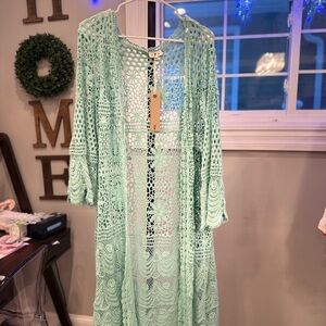 POL Mint Green Crochet Cardigan